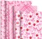 3 Rolls Pink Bow Wrapping Paper -Mini Roll- 17 In x 16.4 Ft Plaid Bow-Knot Strawberry Gift Wrap Paper for Holiday Wedding Baby Shower Birthday Party Wrapping Supplies